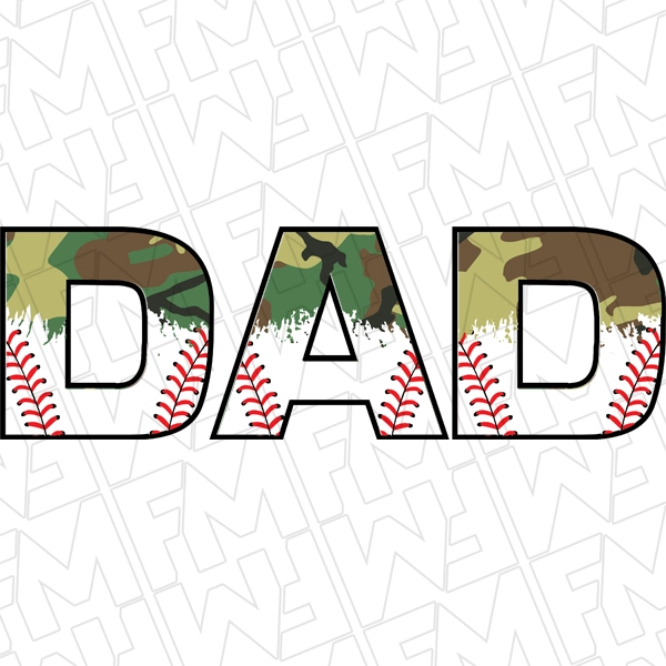 Camo Baseball Dad Father\'s Day DTF Transfer | Father\'s Day Direct-to-Film | 0185