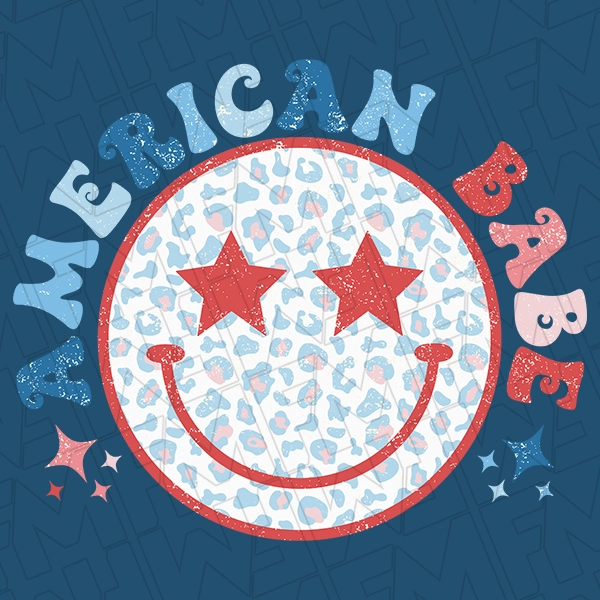 American Babe Leopard Smiley Retro Patriotic DTF Transfer | Patriotic Direct-to-Film | 0205