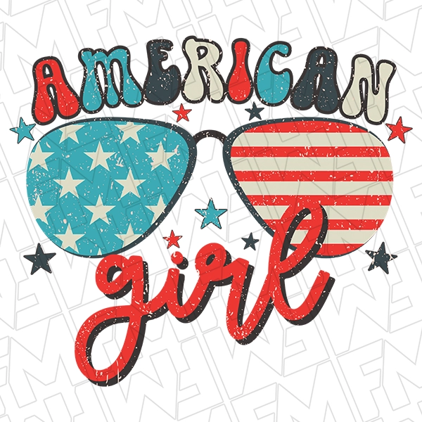 American Girl Sunglasses Retro Patriotic DTF Transfer | Patriotic Direct-to-Film | 0208