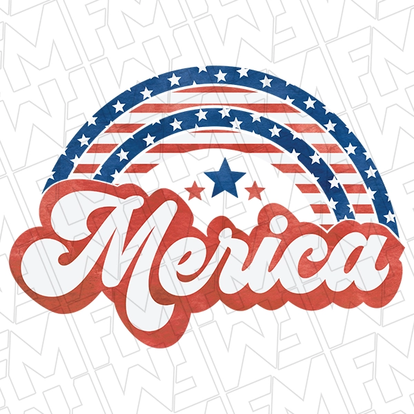 Merica Rainbow Stars and Stripes Retro Patriotic DTF Transfer | Patriotic Direct-to-Film | 0224