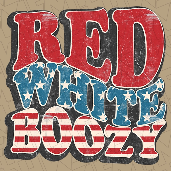 Red White Boozy Wavy Text Retro Funny Patriotic DTF Transfer | Patriotic Direct-to-Film | 0225