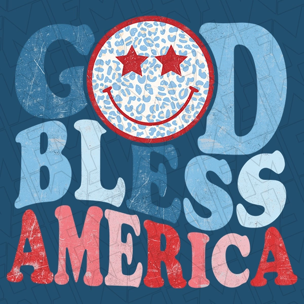 God Bless America Smiley Retro Patriotic DTF Transfer | Patriotic Direct-to-Film | 0226