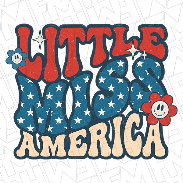 Retro Little Miss America Kids Patriotic DTF Transfer | Patriotic Direct-to-Film | 0227