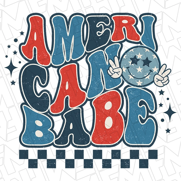 American Babe Checker Retro Patriotic DTF Transfer | Patriotic Direct-to-Film | 0229