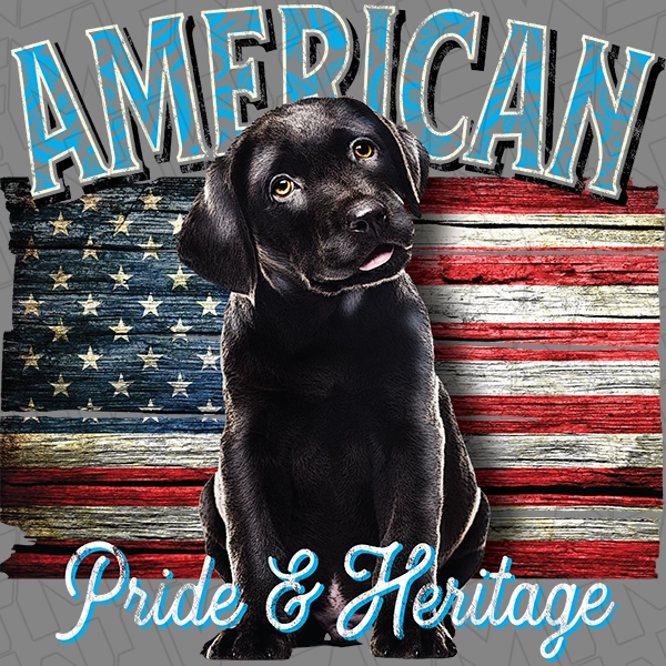 American Pride &amp; Heritage Lab Puppy Flag Americana Cute Patriotic DTF Transfer | Patriotic Direct-to-Film | 0239