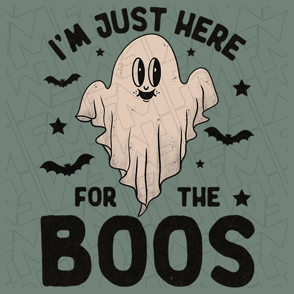 I\'m Just Here for the Boos Retro Cartoon Ghost DTF Transfer | Halloween Direct-to-Film | 0298