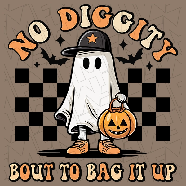 No Diggity Bout to Bag it Up Checker Ghost Halloween DTF Transfer | Halloween Direct-to-Film | 0312