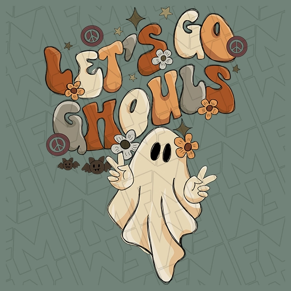 Lets Go Ghouls Boho Hippie Ghost Halloween DTF Transfer | Halloween Direct-to-Film | 0304