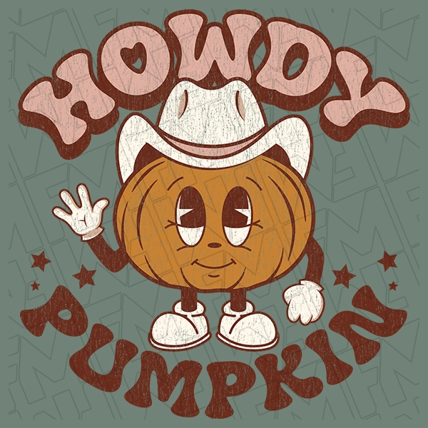 Howdy Pumpkin Retro Western Halloween DTF Transfer | Halloween Direct-to-Film | 0323