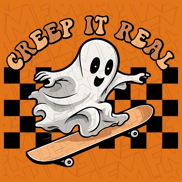 Creep it Real Checker Skate Ghost Halloween DTF Transfer | Halloween Direct-to-Film | 0310