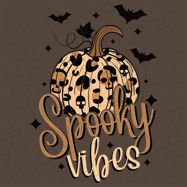 Spooky Vibes Leopard Pumpkin &amp; Bats Halloween DTF Transfer | Halloween Direct-to-Film | 0303