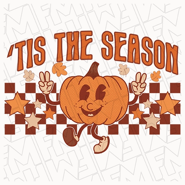 Tis The Season Vintage Pumpkin Cartoon Halloween DTF Transfer | Halloween Direct-to-Film | 0302