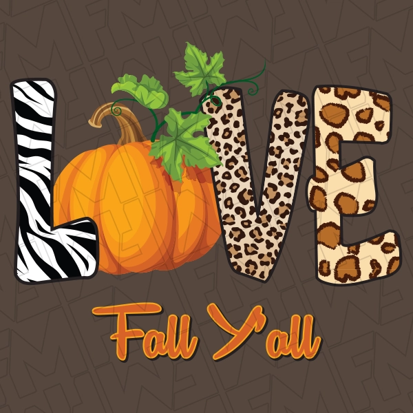 Love Fall Y\'all Animal Print Pumpkin DTF Transfer | Fall Direct-to-Film | 0285