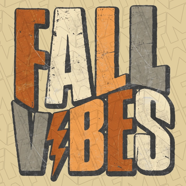 Fall Vibes Lightening Bolt Wavy Text DTF Transfer | Fall Direct-to-Film | 0273