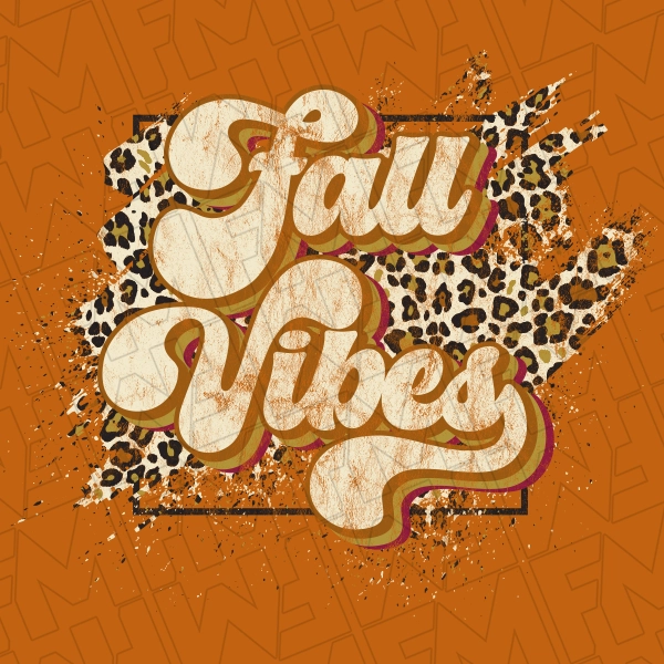 Fall Vibes Retro Script Leopard Brush DTF Transfer | Fall Direct-to-Film | 0279