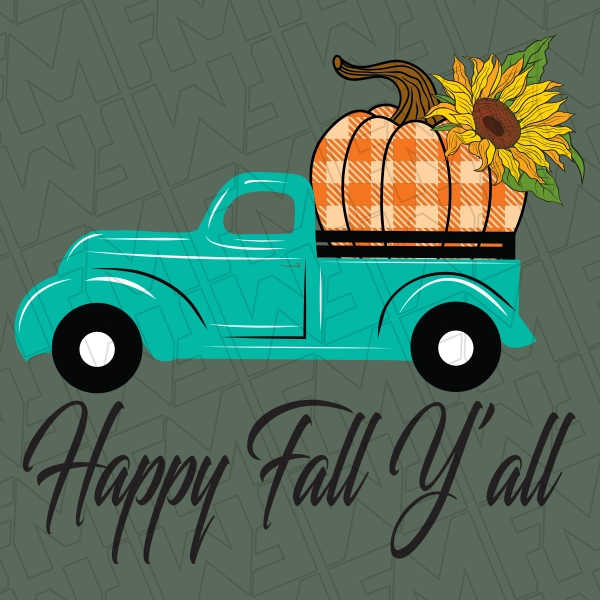 Happy Fall Y\'all Vintage Blue Pickup Truck DTF Transfer | Fall Direct-to-Film | 0280