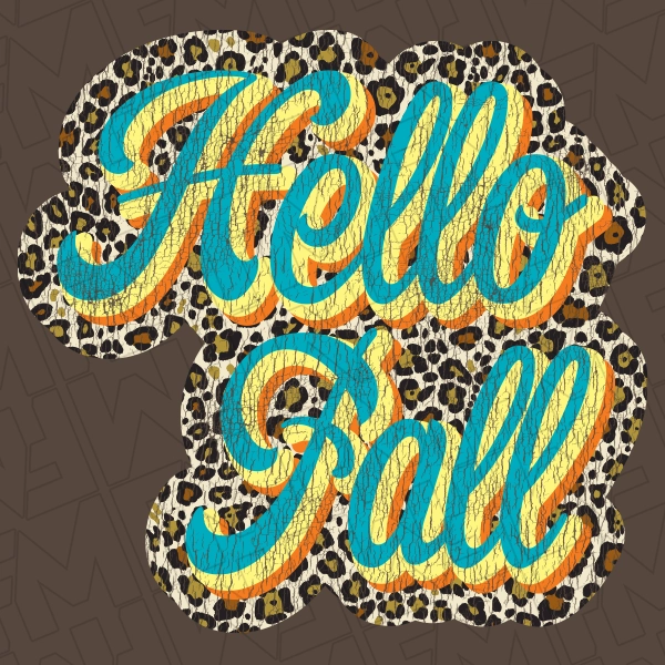 Hello Fall Blue Leopard Script DTF Transfer | Fall Direct-to-Film | 0281