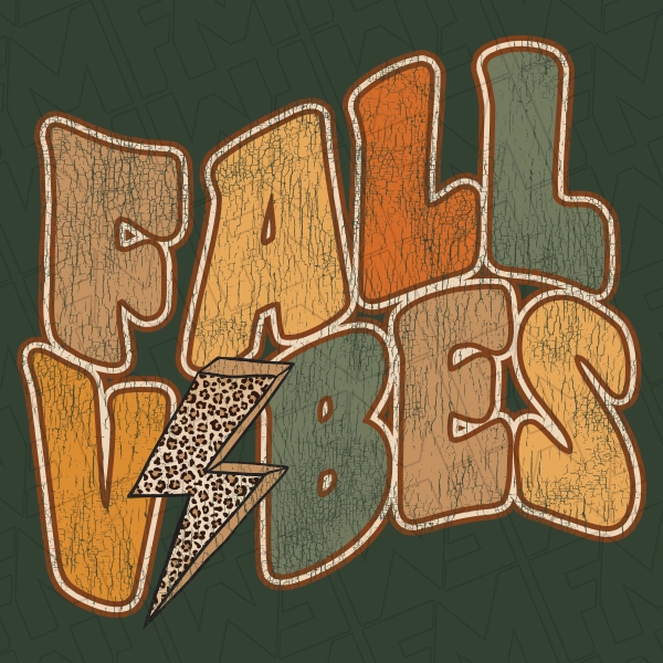 Fall Vibes Lightening Wavy Text DTF Transfer | Fall Direct-to-Film | 0274