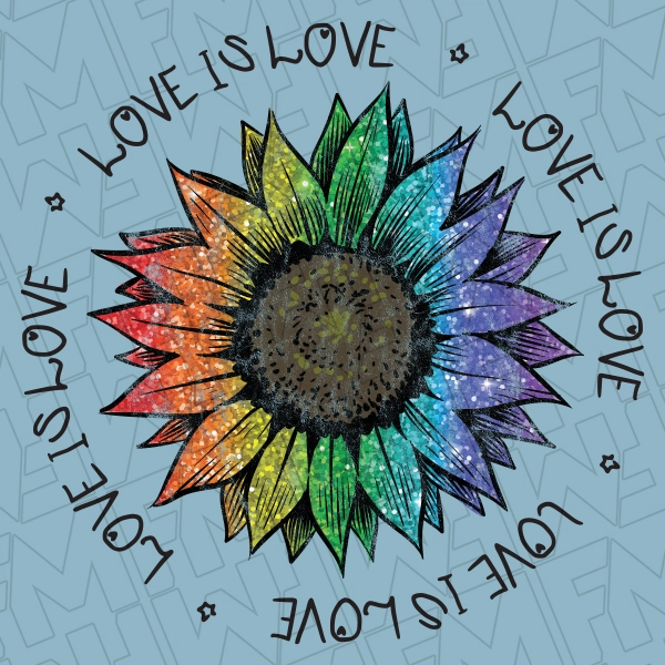 Love Is Love Sunflower Simulated Rainbow Glitter LGBTQ+ Pride DTF Transfer | Trendy Direct-to-Film | 0261