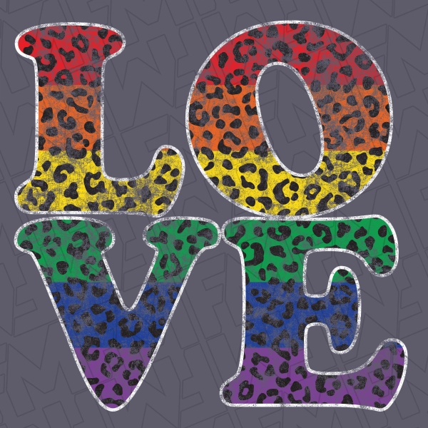 LOVE Distressed Rainbow Leopard Print LGBTQ+ Pride DTF Transfer | Trendy Direct-to-Film | 0252