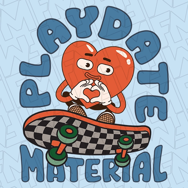 Playdate Material Skateboarding Heart Funny Kids Valentines DTF Transfer  Valentines Directto-Film  0429