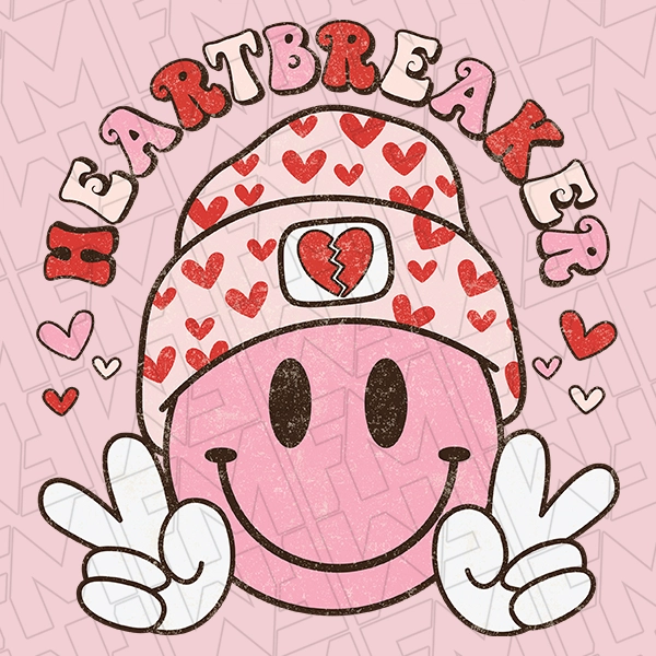 Girls Heartbreaker Boho Smiley Kids Valentines DTF Transfer | Valentines Directto-Film | 0432