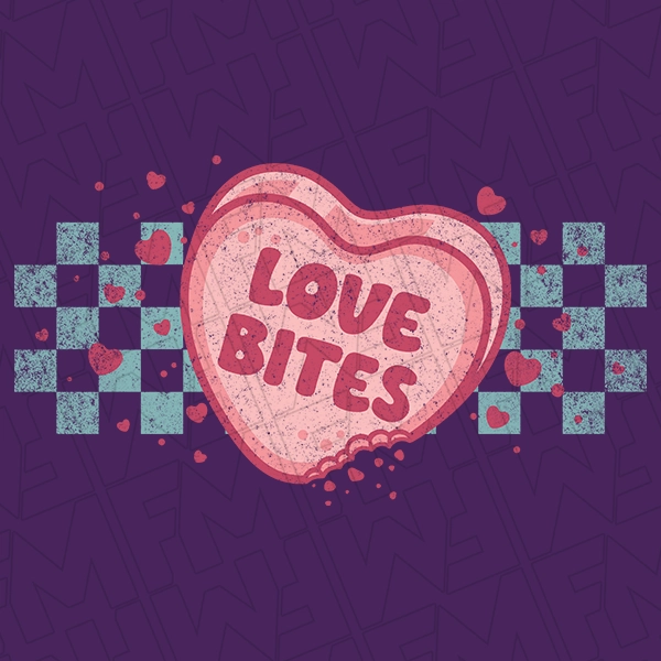 Love Bites Checker Candy Heart Funny Valentines DTF Transfer  Valentines Directto-Film  0427