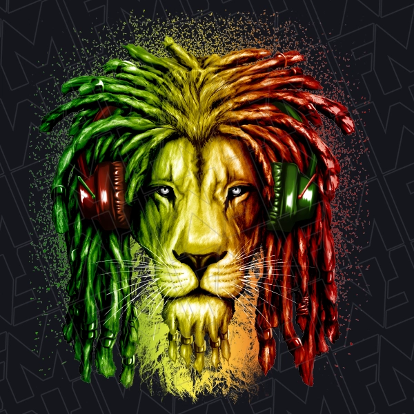 Rasta Lion with Dreads and Headphones DTF Transfer  Black Histroy Directto-Film  0460