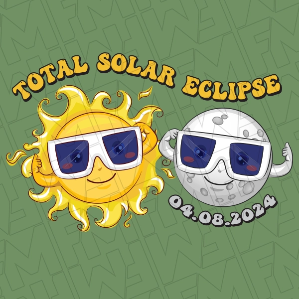 Cartoon Sun and Moon with Glasses Total Solar Eclipse Kids Trendy DTF Transfer  Trendy Directto-film 0473