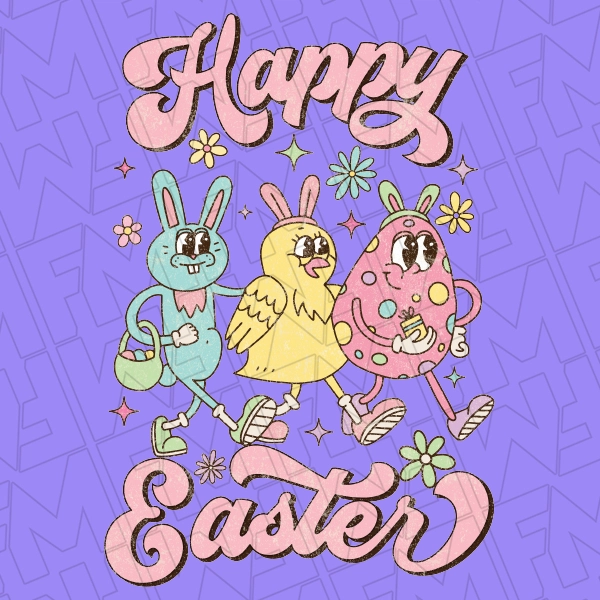 Happy Easter Bunny Chick Egg Cartoon Easter DTF Transfer 0095 | FM ...