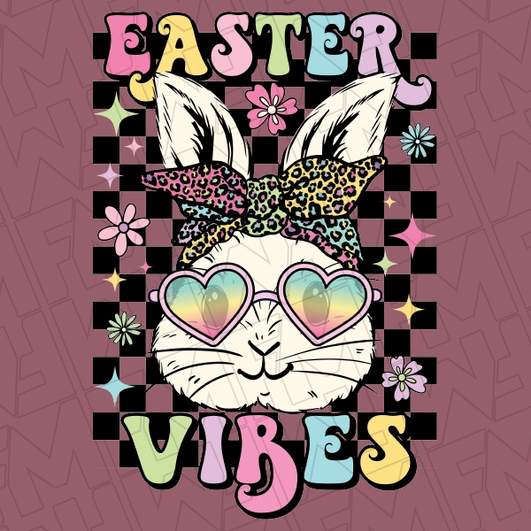 Easter Vibes Checker Easter Bunny DTF Transfer 0096 | FM Expressions