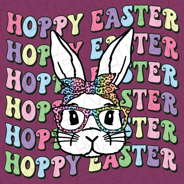 Hoppy Easter Bunny in Bandana and Glasses Easter DTF Transfer 0099