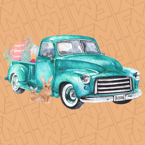 Blue Vintage Truck Easter DTF Transfer 0100