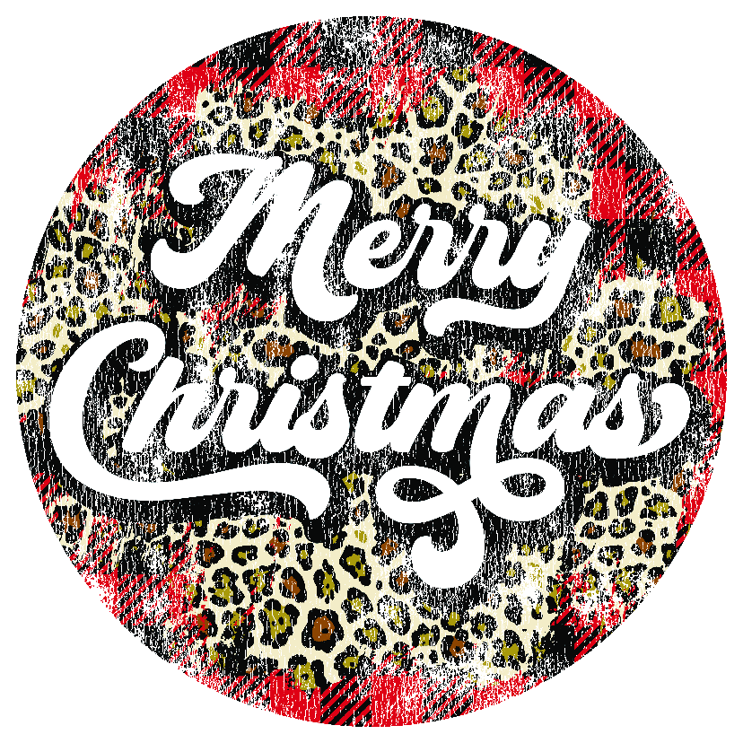 Merry Christmas Script Plaid Leopard Circle Christmas DTF Transfer  Christmas Directto-Film  0389