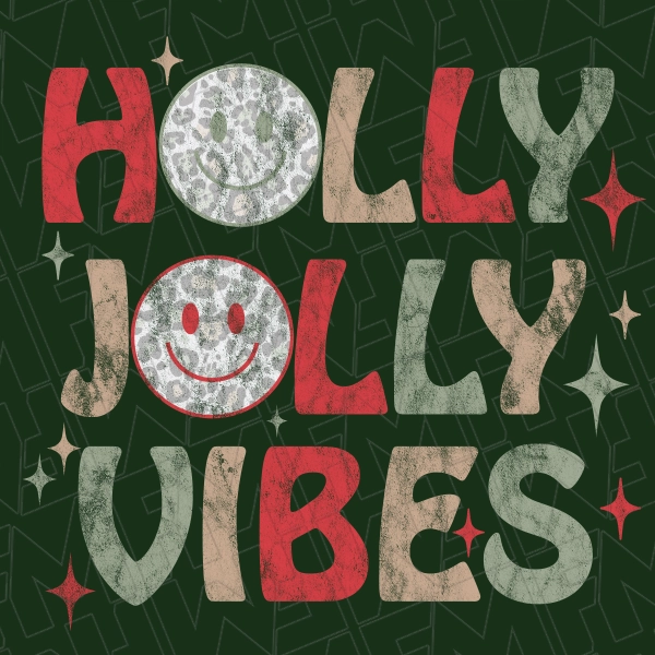 Distressed Holly Jolly Vibes Smiley Christmas DTF Transfer  Christmas Directto-Film  0384