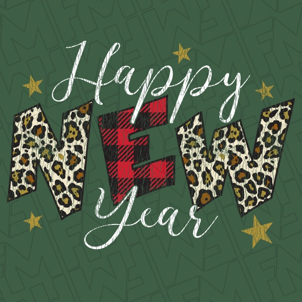 Happy New Year Leopard Plaid New Year DTF Transfer  New Year Directto-Film  0415