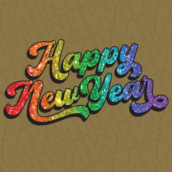 Happy New Year Rainbow Faux Glitter New Year DTF Transfer  New Year Directto-Film  0416