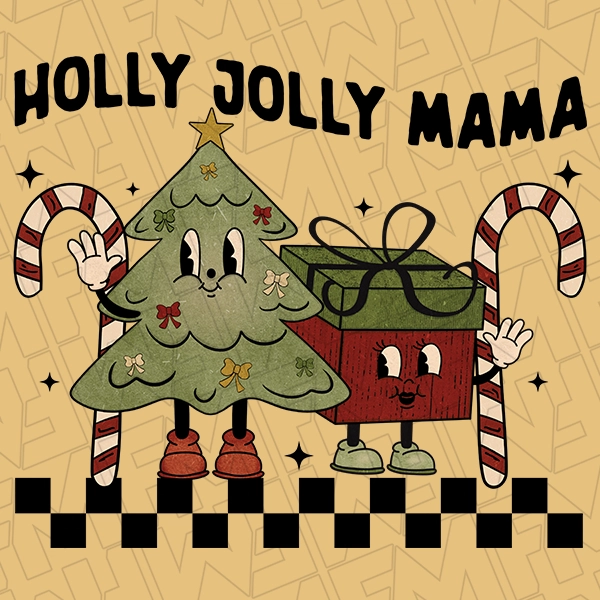 Holly Jolly Mama Checker Mommy  Me Christmas DTF Transfer  Christmas Directto-Film  0343