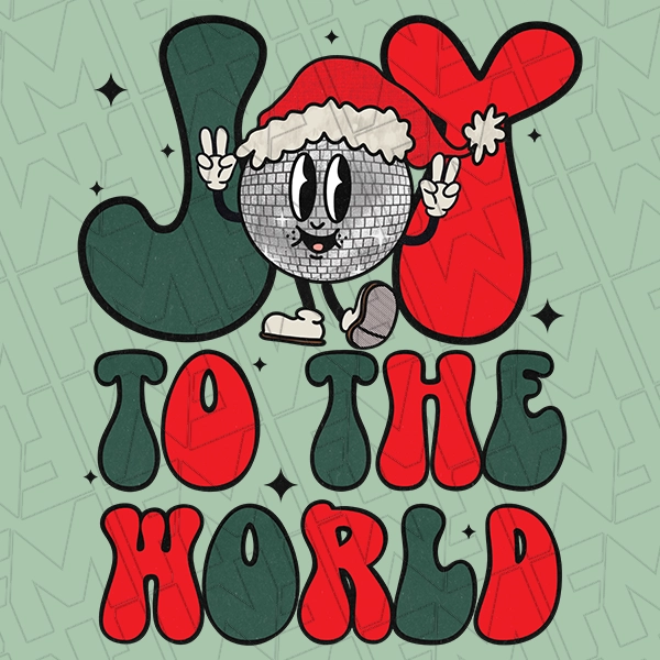 Joy to the World Dancing Disco Ball Christmas DTF Transfer Christmas Direct-to-Film  0348