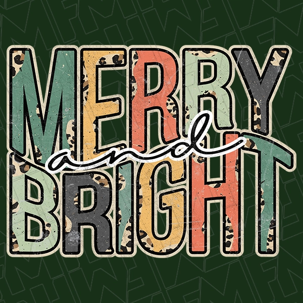 Merry and Bright Multicolor Wavy Text Christmas DTF Transfer  Christmas Directto-Film  0353
