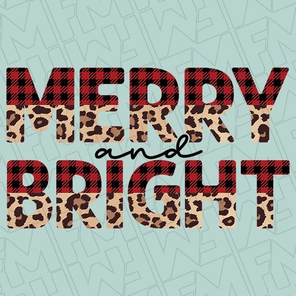 Merry and Bright Plaid  Leopard Christmas DTF Transfer  Christmas Directto-Film  0354