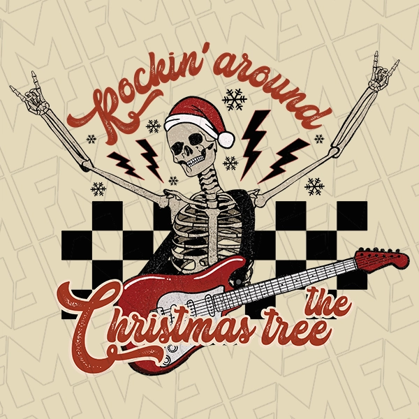 Rocking Around the Christmas Tree Checker Skeleton Christmas DTF Transfer  Christmas Directto-Film  0367