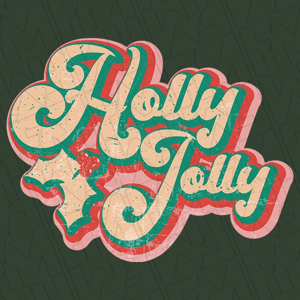 Holly Jolly Retro Script Christmas DTF Transfer  Christmas Directto-Film  0345