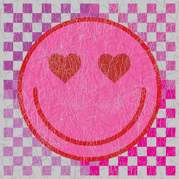 Checkers Smiley Face with Heart Eyes Kids DTF Transfer   Valentines Directto-Film  0577