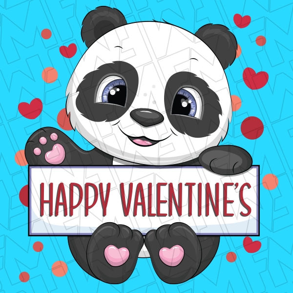 Happy Valentines Panda Kids DTF Transfer Valentines Directto-Film  0579