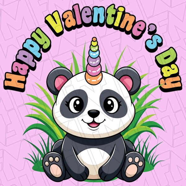Happy Valentines Day Pandicorn Kids DTF Transfer Valentines Directto-Film  0580