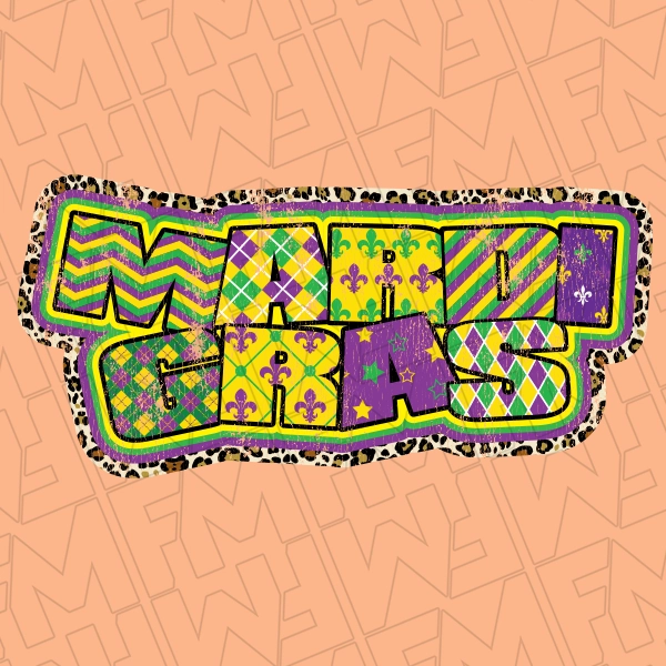 Mardi Gras Patterns Leopard Background DTF Transfer  Mardi Gras Directto-Film  0589