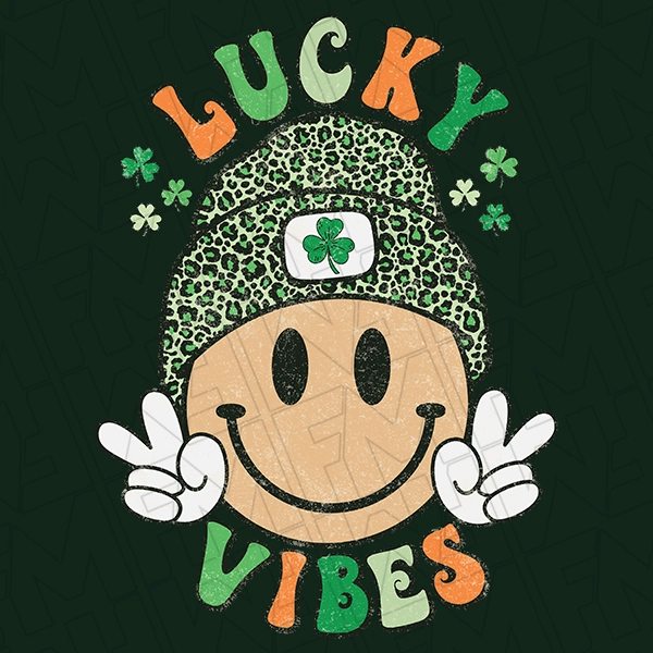 Lucky Vibes Boho Hippie Smiley Face St Patricks Day DTF Transfer  St Patricks Day Direct to Film - 0037
