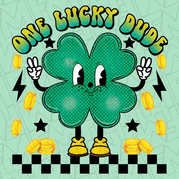 One Lucky Dude Checker Shamrock Kids St Patricks Day DTF Transfer  St Patricks Day Direct to Film - 0021