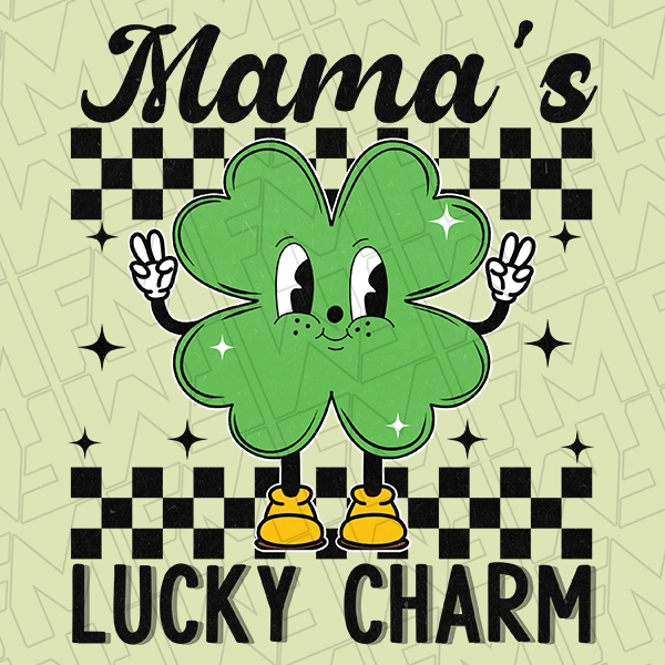 Mamas Lucky Charm Checker Shamrock St Patricks Day DTF Transfer  St Patricks Day Direct to Film - 0023